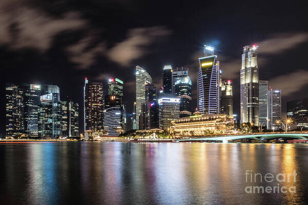 Business Finance And Industry Art Print featuring the photograph Singapore by night #1 by Didier Marti