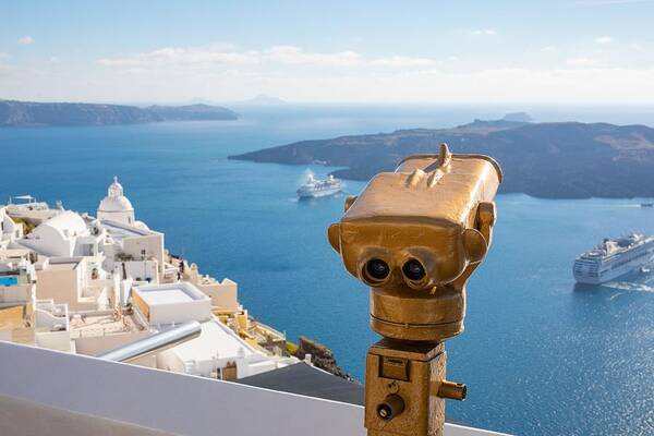 Landscape Art Print featuring the photograph Tower Optical, Viewfinder In Santorini #1 by Levente Bodo