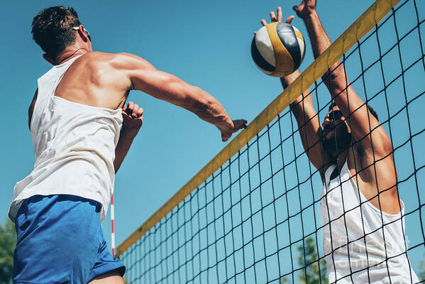 Beach Volleyball Art Print featuring the photograph Beach Volleyball Game #10 by Microgen Images/science Photo Library