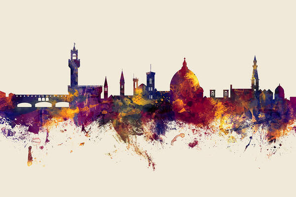Italy Art Print featuring the digital art Florence Italy Skyline #11 by Michael Tompsett