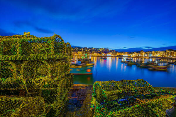 Architecture Art Print featuring the photograph Evening View Of Lobster Traps And The Harbor, St Ives #2 by Ran Dembo