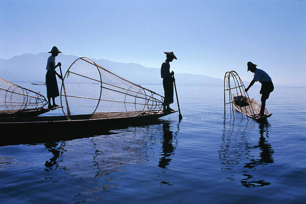 Intha Fishermen Art Print featuring the photograph 252-8949 by Robert Harding Picture Library