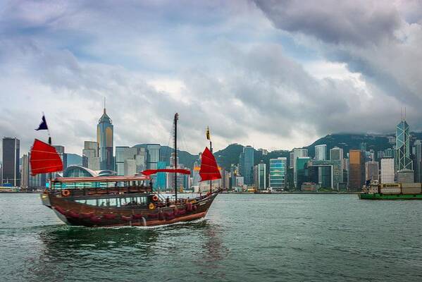 Sea Art Print featuring the photograph Hong Kong, China Downtown Cityscape #3 by Sean Pavone