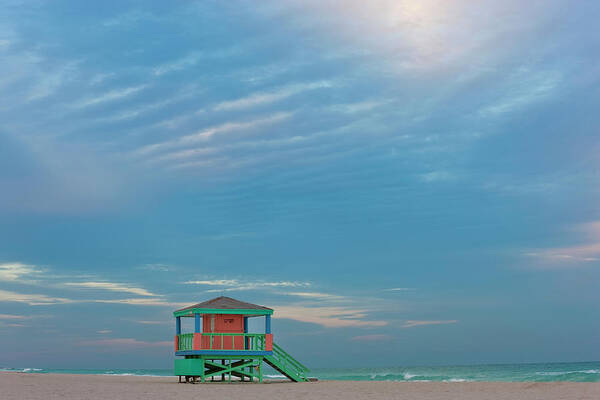 Tranquility Art Print featuring the photograph Lifeguard Hut, South Beach, Miami #3 by Peter Adams