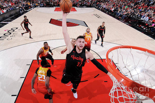 Jusuf Nurkic Art Print featuring the photograph Utah Jazz V Portland Trail Blazers by Sam Forencich