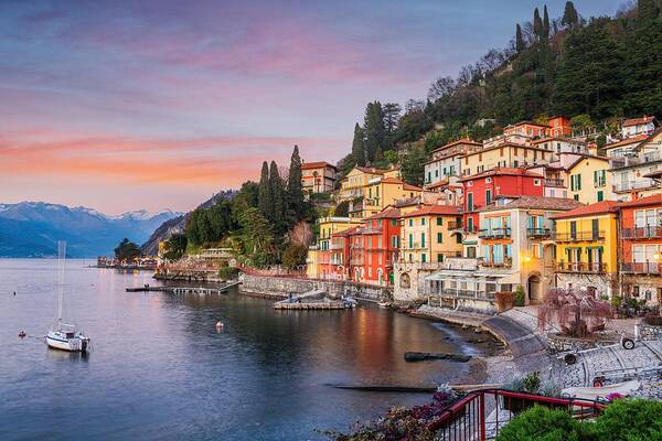 Landscape Art Print featuring the photograph Varenna, Italy On Lake Como At Dusk #3 by Sean Pavone