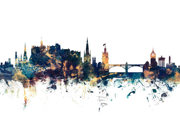 Edinburgh Art Print featuring the digital art Edinburgh Scotland Skyline #33 by Michael Tompsett