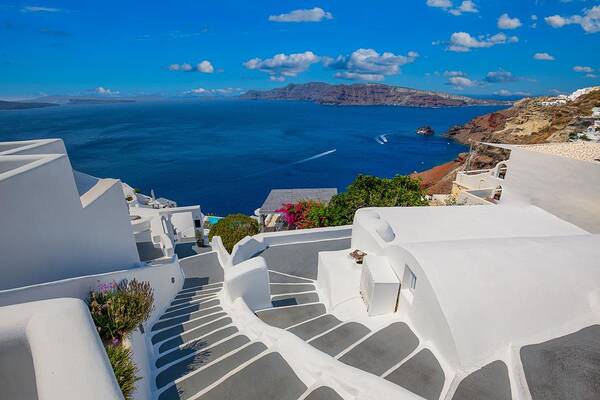 Landscape Art Print featuring the photograph Oia Town On Santorini Island, Greece #4 by Levente Bodo