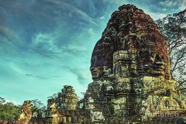 Angkor Art Print featuring the photograph Bayon temple angkor wat unesco world heritage site #8 by MotHaiBaPhoto Prints