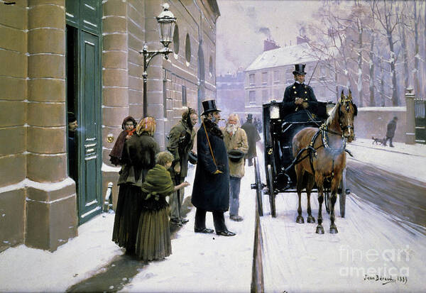 19th Century Art Print featuring the painting A Bourgeois Leaving His House, Paris, 1889 by Jean Beraud