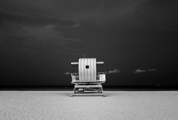 B&w Art Print featuring the photograph A Different Miami Beach At Night by Adrian Peralta