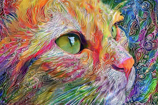 Orange Cat Art Print featuring the digital art A Ginger Cat Named Jelly by Peggy Collins