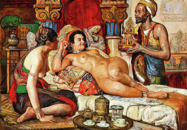Gyula Tornai Art Print featuring the painting A harem scene by Gyula Tornai