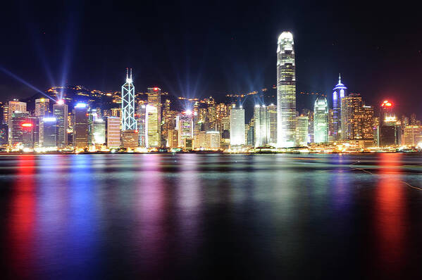 Tranquility Art Print featuring the photograph A Night View Of Victoria Harbour by Caleb Li