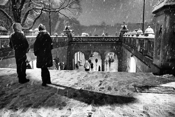 Snow Art Print featuring the photograph A Snowy Night in Central Park by Steve Ember