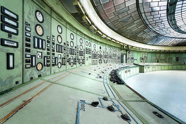 Urban Art Print featuring the photograph Abandoned Art Deco Control Room by Roman Robroek