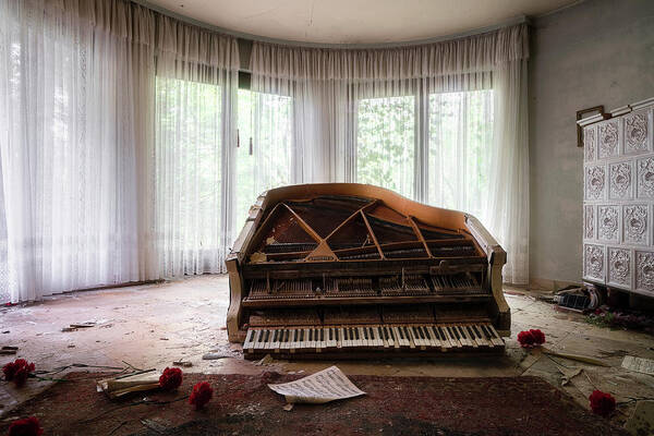 Urban Art Print featuring the photograph Abandoned Piano with Flowers by Roman Robroek