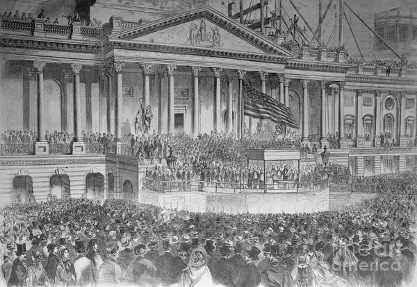 Crowd Of People Art Print featuring the photograph Abraham Lincolns Inauguration by Bettmann