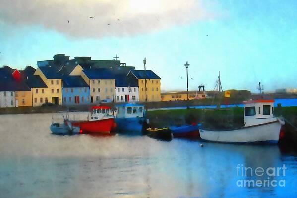 Galway Art Print featuring the painting Painting Of Claddagh Basin Galway Cty Ireland by Mary Cahalan Lee - aka PIXI