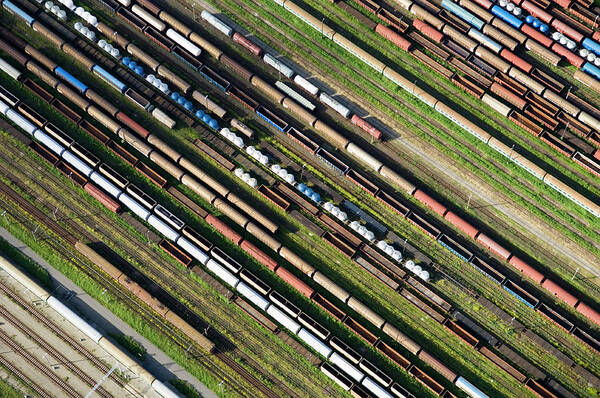 Freight Transportation Art Print featuring the photograph Aerial View Of A Railway by Dariuszpa