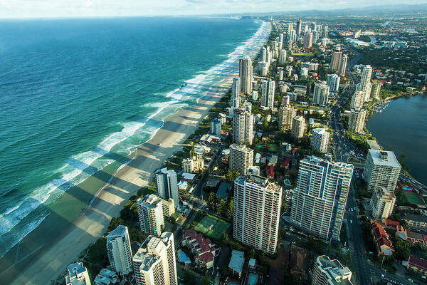 Tranquility Art Print featuring the photograph Aerial View Of Gold Coast At Sunset by Nick