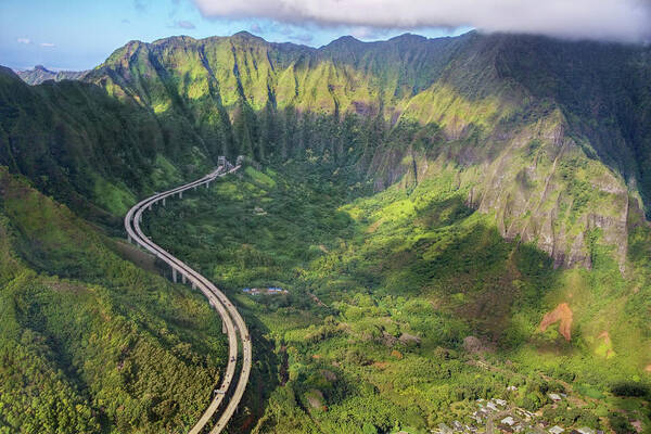 Kaneohe Art Print featuring the photograph Aerial View Of H-3 Interstate Highway by Royce Bair