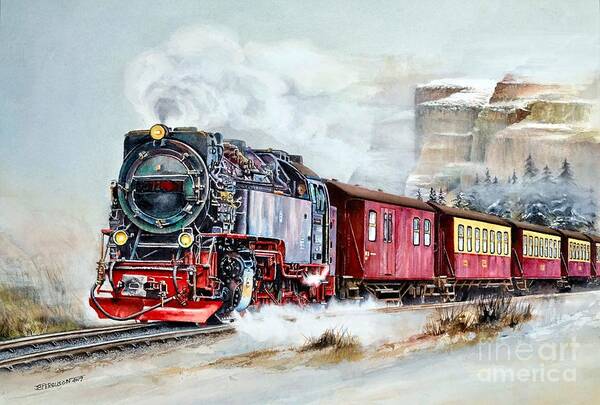 Train Art Print featuring the painting All Aboard by Jeanette Ferguson