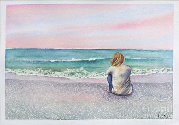 Beach Art Print featuring the painting Alone by Hilda Wagner