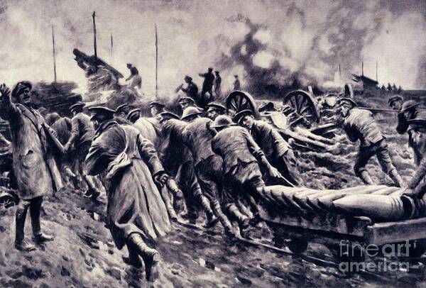 People Art Print featuring the drawing Ammunition Forward Rushing Up Shells by Print Collector