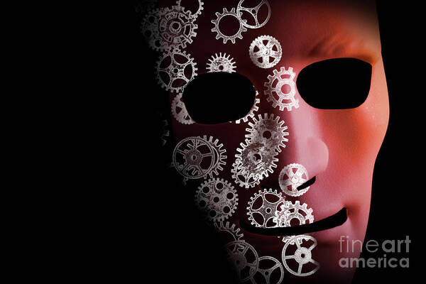 Mask Art Print featuring the photograph Artificial intelligence concept with robot face by Simon Bratt