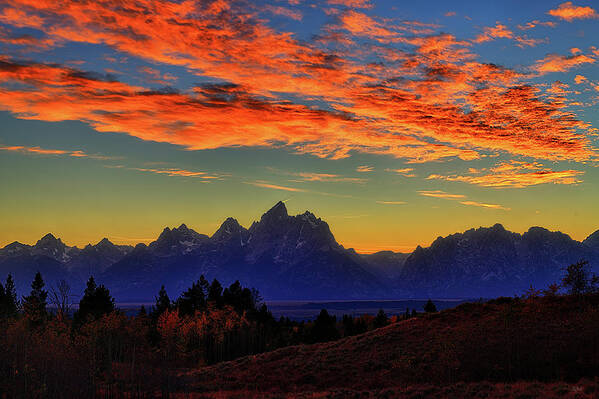Grand Teton National Park Art Print featuring the photograph Autumn Sunset in the Tetons by Greg Norrell