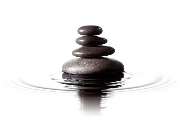 Black Color Art Print featuring the photograph Balanced Black Stones In Water - Feng by Thomasvogel