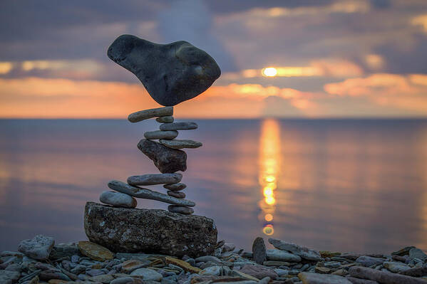 Meditation Zen Yoga Mindfulness Stones Nature Land Art Balancing Sweden Art Print featuring the sculpture Balancing art #36 by Pontus Jansson