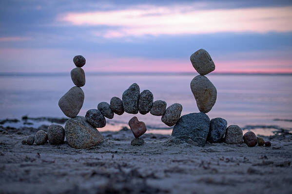 Meditation Zen Yoga Mindfulness Stones Nature Land Art Balancing Sweden Art Print featuring the sculpture Balancing art #9 by Pontus Jansson