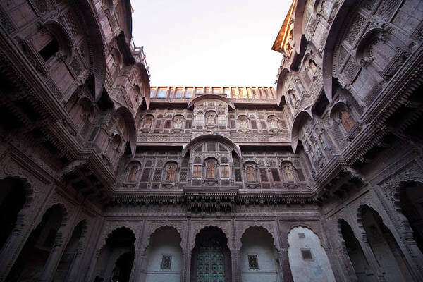 Arch Art Print featuring the photograph Balconies At Mehrangarh Fort by Lydia Wagner