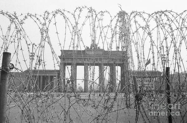 Cold War Art Print featuring the photograph Barbed Wire And Brandenburg Gate by Bettmann