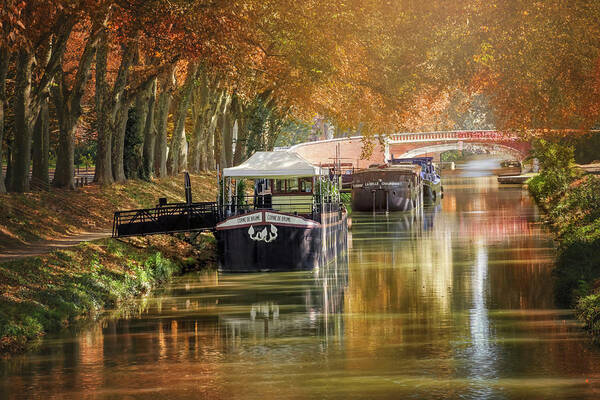 Toulouse Art Print featuring the photograph Barges on Canal de Brienne Toulouse France by Carol Japp