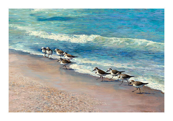 Beach Landscapes Art Print featuring the painting Beach Runners by Laurie Snow Hein