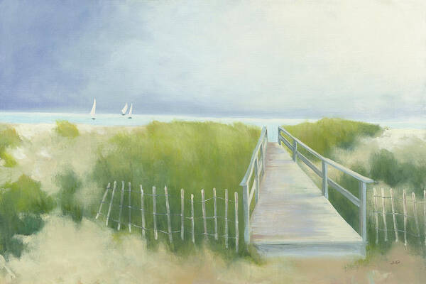 Beaches Art Print featuring the painting Beach Walk With Boats by Julia Purinton