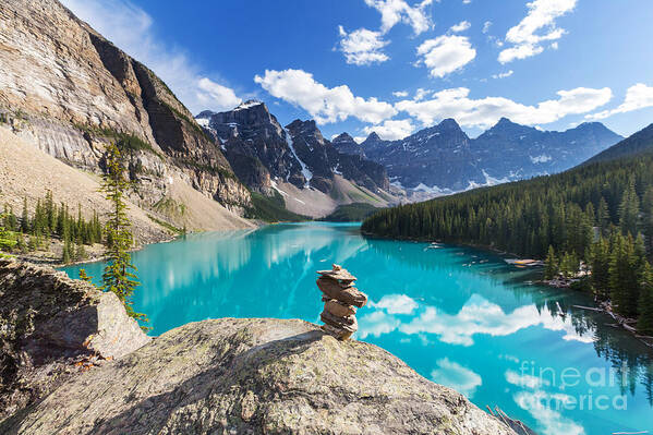 Canadian Art Print featuring the photograph Beautiful Moraine Lake In Banff by Galyna Andrushko
