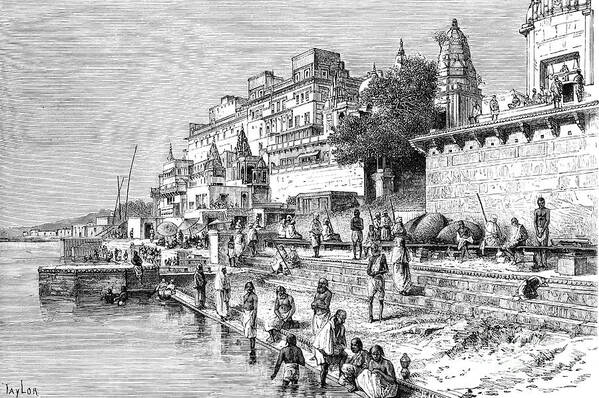 Engraving Art Print featuring the drawing Benares Varanasi, India, 1895.artist by Print Collector