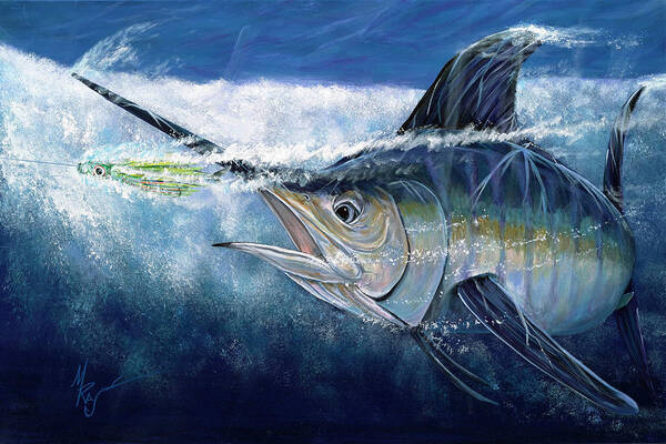 Blue Marlin Art Print featuring the painting Big Blue by Mark Ray