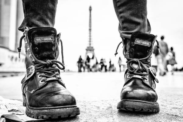 Eiffel Art Print featuring the photograph Biker Boots In Paris by Mike Franks