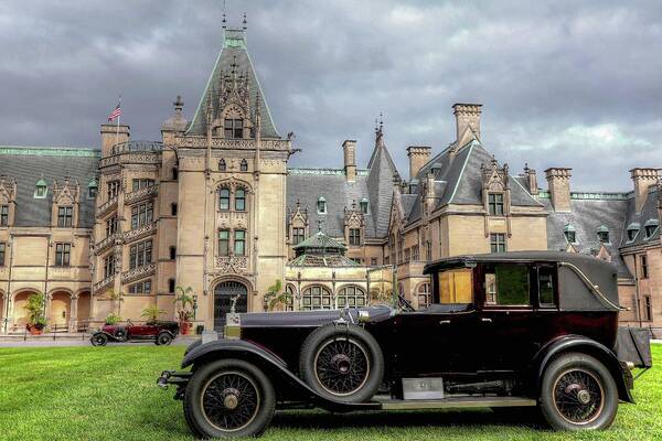Silver Ghost Rolls Royce Art Print featuring the photograph Biltmore House and Two Rolls Royce by Carol Montoya