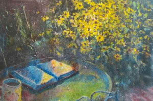 Bible Art Print featuring the painting Black-Eyed Susans and Bible Study by ML McCormick