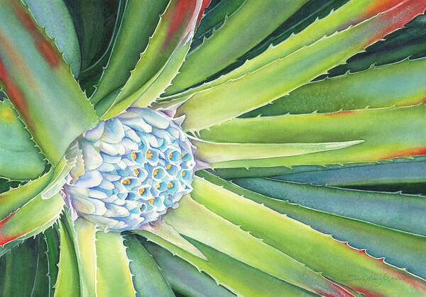 Aloe Art Print featuring the painting Bleu Lumineux by Sandy Haight