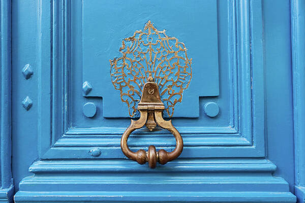 Blue Door Art Print featuring the photograph Blue Door Knocker in Paris by Melanie Alexandra Price
