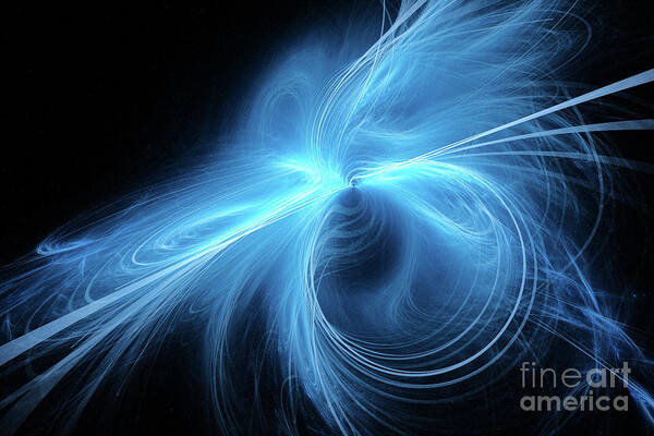 Electric Art Print featuring the photograph Blue Glowing Plasma Loop In Space by Sakkmesterke/science Photo Library