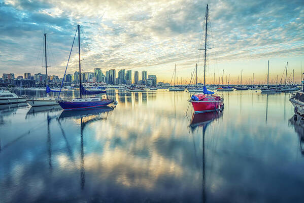 San Diego Art Print featuring the photograph Blue Red and Gold San Diego Harbor by Joseph S Giacalone