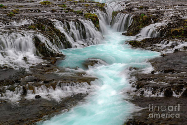 Bruarfoss Art Print featuring the photograph Beautiful Blue Bruarfoss Waterfall in Iceland by Tom Schwabel